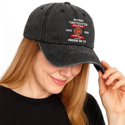 Custom Retired Firefighter Denim Hat for Dad with personalized design details for meaningful gifting image 6