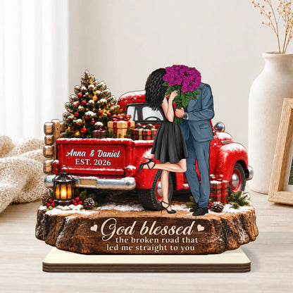 God Blessed The Broken Road - Personalized Custom Couple Wooden Plaque