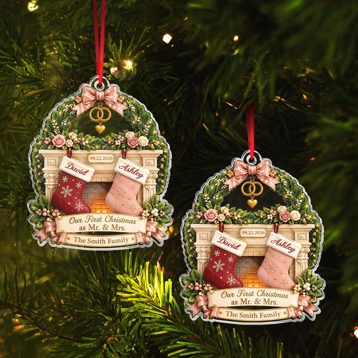 Our First Christmas as Mr. & Mrs. Custom Names Acrylic Ornament - Personalized Newlywed Keepsake Gift for Couples, Husband Wife