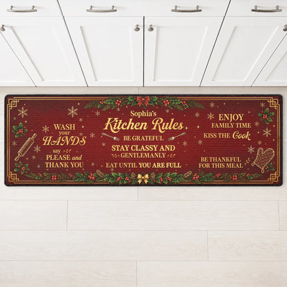 Kitchen Rules Personalized Runner Rug - Custom Christmas Holiday Mat for Family