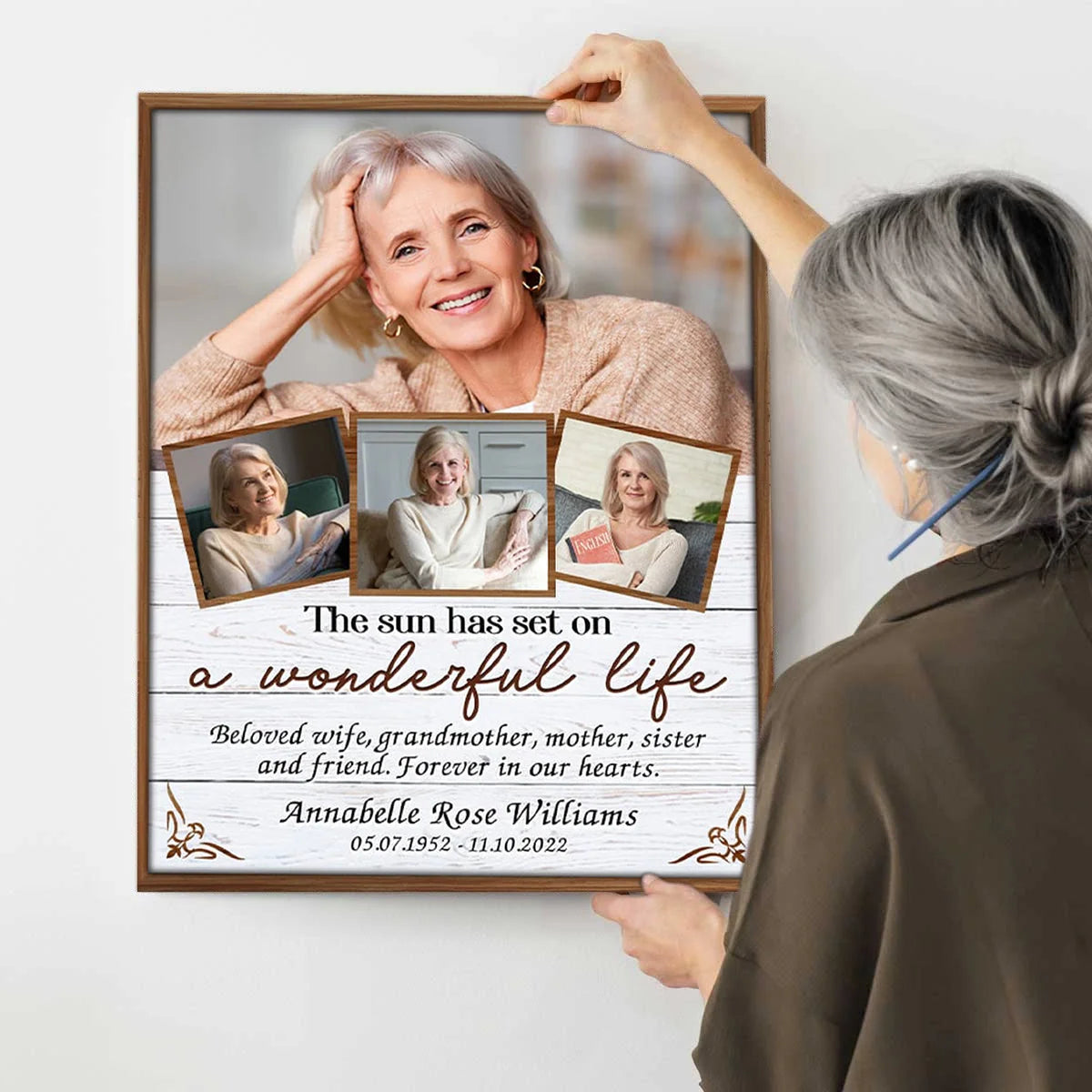 "The Sun Has Set on a Wonderful Life" Personalized Photo Collage Canvas / Poster - Custom Memorial Gift for Family