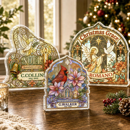 Noel Remembered In Light Personalized Memorial Acrylic Plaque - Family Christmas Tribute