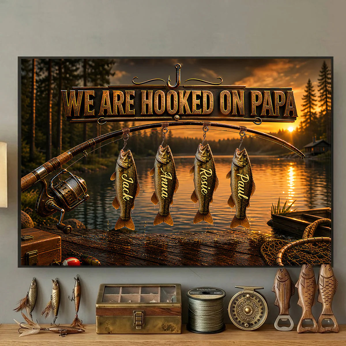 Canvas / Poster material and size view - Custom Hooked On Papa Fishing Canvas