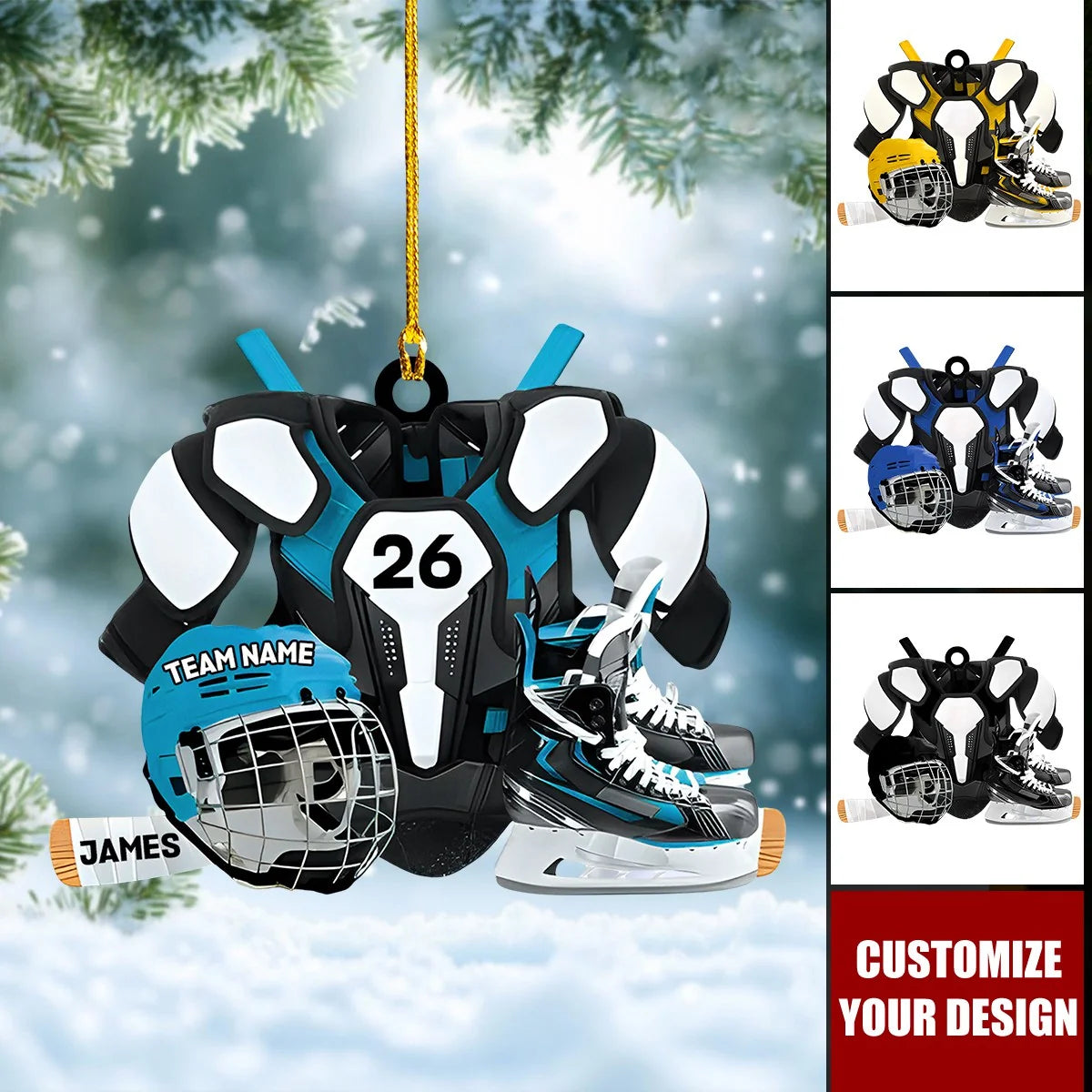 Personalized Hockey Player Ornament personalization view for Son/Grandson