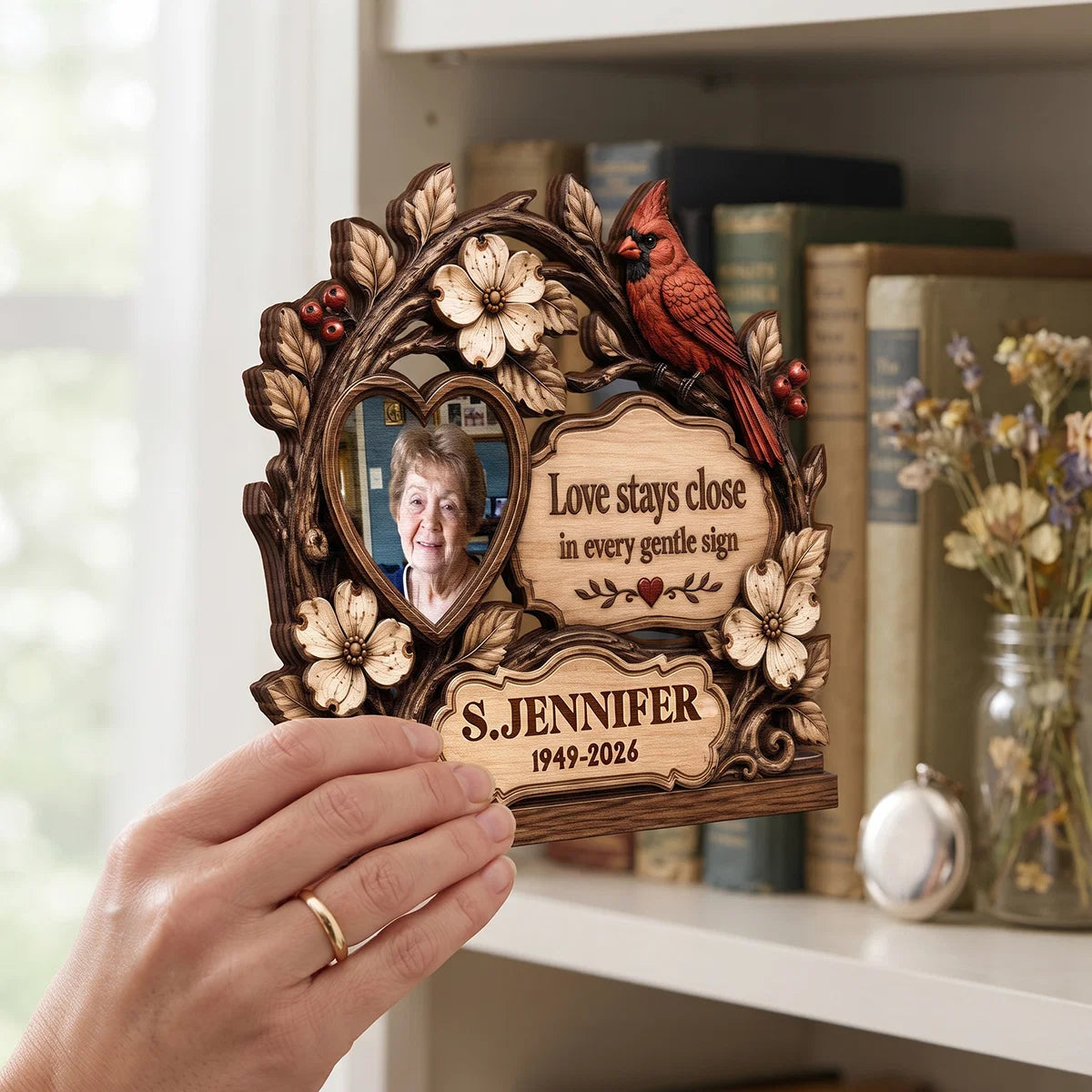 "Love Stays Close" Personalized Photo Memorial Wooden Block - Custom Bereavement Gift