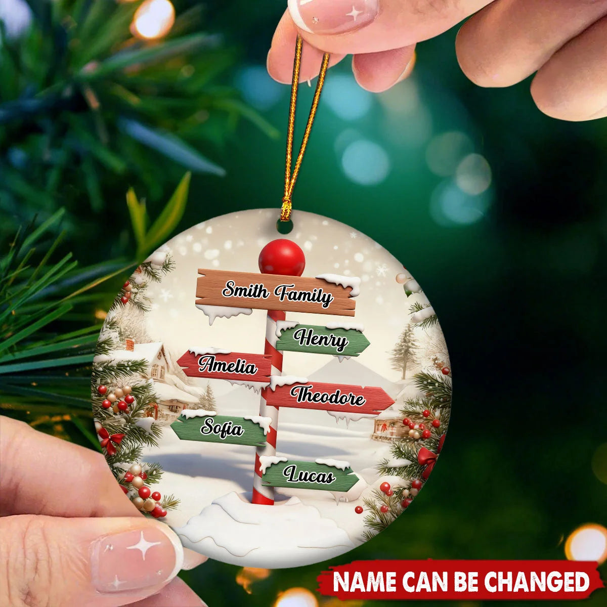 North Pole Signpost Personalized Ceramic Ornament - Custom Christmas Tree Keepsake for Family