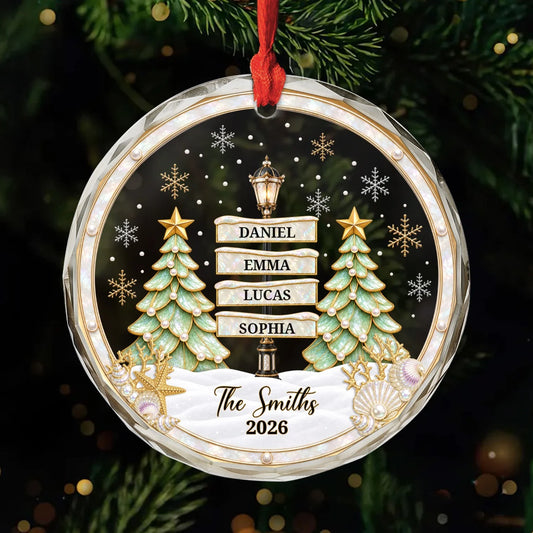 Personalized Christmas Glass Ornament - Custom Family  Names Street Lamp Keepsake