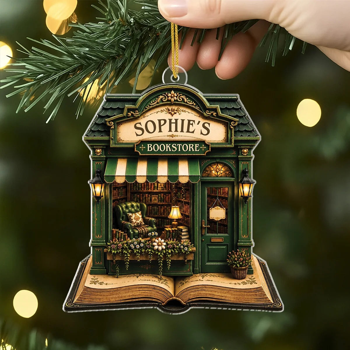 Custom Name Bookstore Acrylic Ornament - Personalized Book Lover Keepsake Gift for Readers