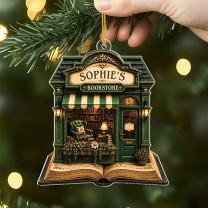 Custom Name Bookstore Acrylic Ornament - Personalized Book Lover Keepsake Gift for Readers