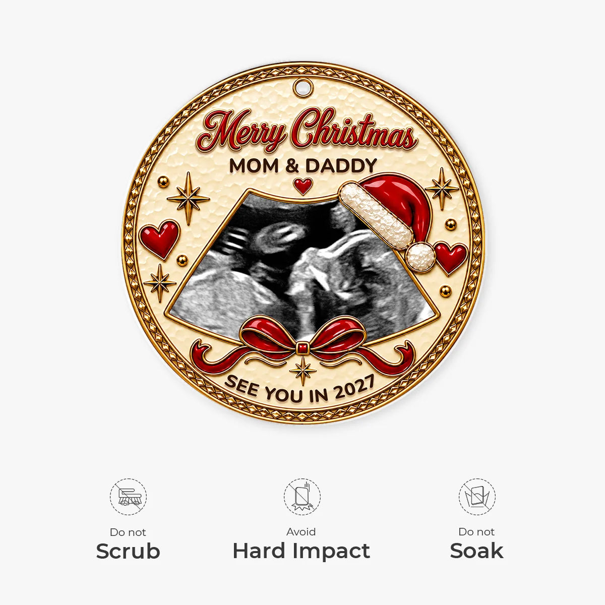 Merry Christmas Mom & Daddy - Custom Ultrasound Acrylic Ornament for Expecting Parents
