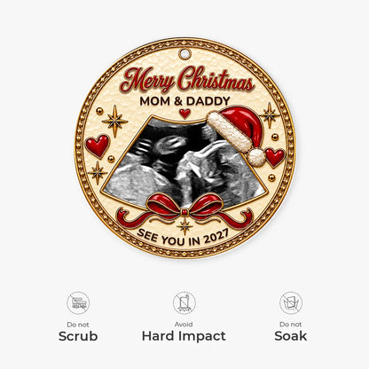 Merry Christmas Mom & Daddy - Custom Ultrasound Acrylic Ornament for Expecting Parents