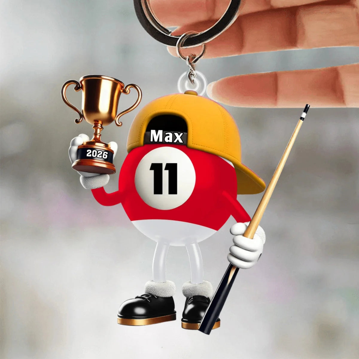 Custom Name Billiard Keychain - Personalized Pool Player Keepsake Gift for Cue Sports Fans