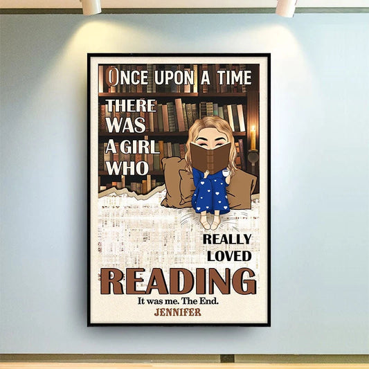 "Once Upon a Time There Was a Girl" - Personalized Canvas / Poster Reading Decor for Book Lovers