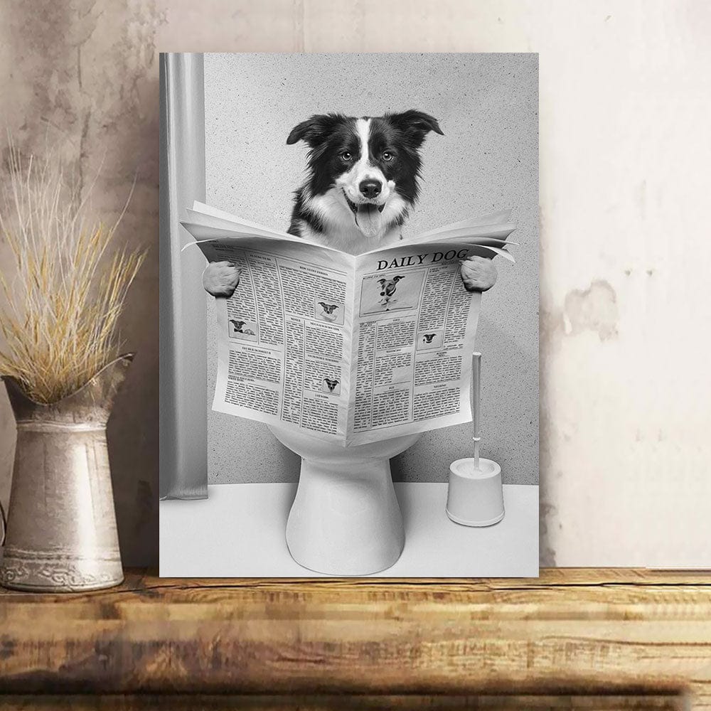 Personalized dog dad poster and custom cat mom canvas with funny pet reading newspaper in toilet scene image 8