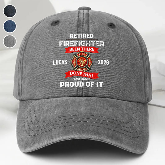Custom Retired Firefighter Denim Hat for Dad with personalized design details for meaningful gifting