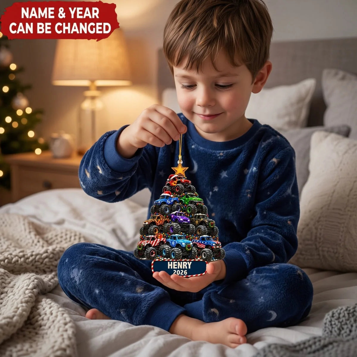 Monster Truck Tree Personalized Wooden Ornament - Christmas Keepsake Gift for Kids