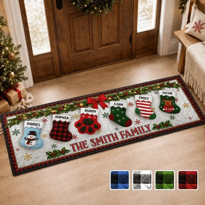 Personalized Christmas Stockings Runner Rug - Custom Family Holiday Decor Gift for Mom and Dad