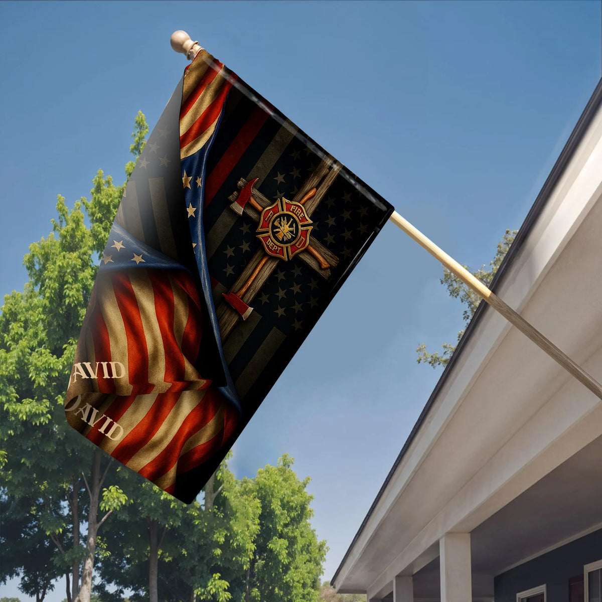 Proudly Serving My Community, American Flag With Firefighter Emblem