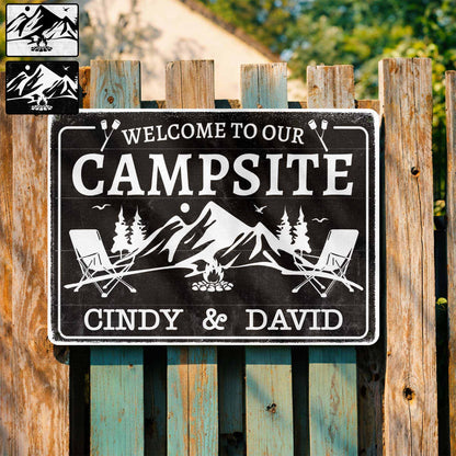 Custom Campsite Metal Sign for Couples with personalized design details for meaningful gifting