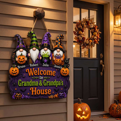 Personalized Halloween Gnome Wood Sign personalization view for Grandma
