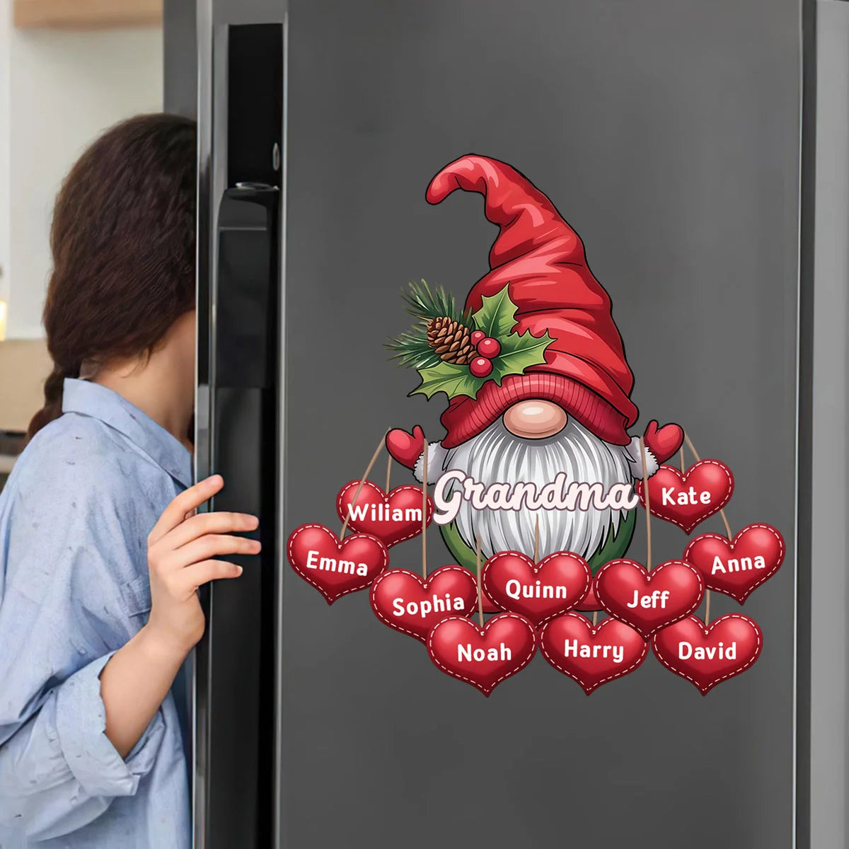 Grandma Personalized Decal With Grandkids Names - Custom Christmas Gnome Sticker