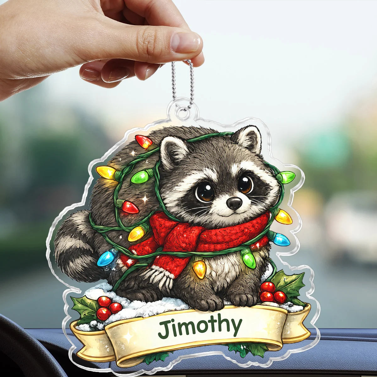 Personalized Raccoon Car Ornament - Custom Acrylic Hanging Charm for Pet Lovers