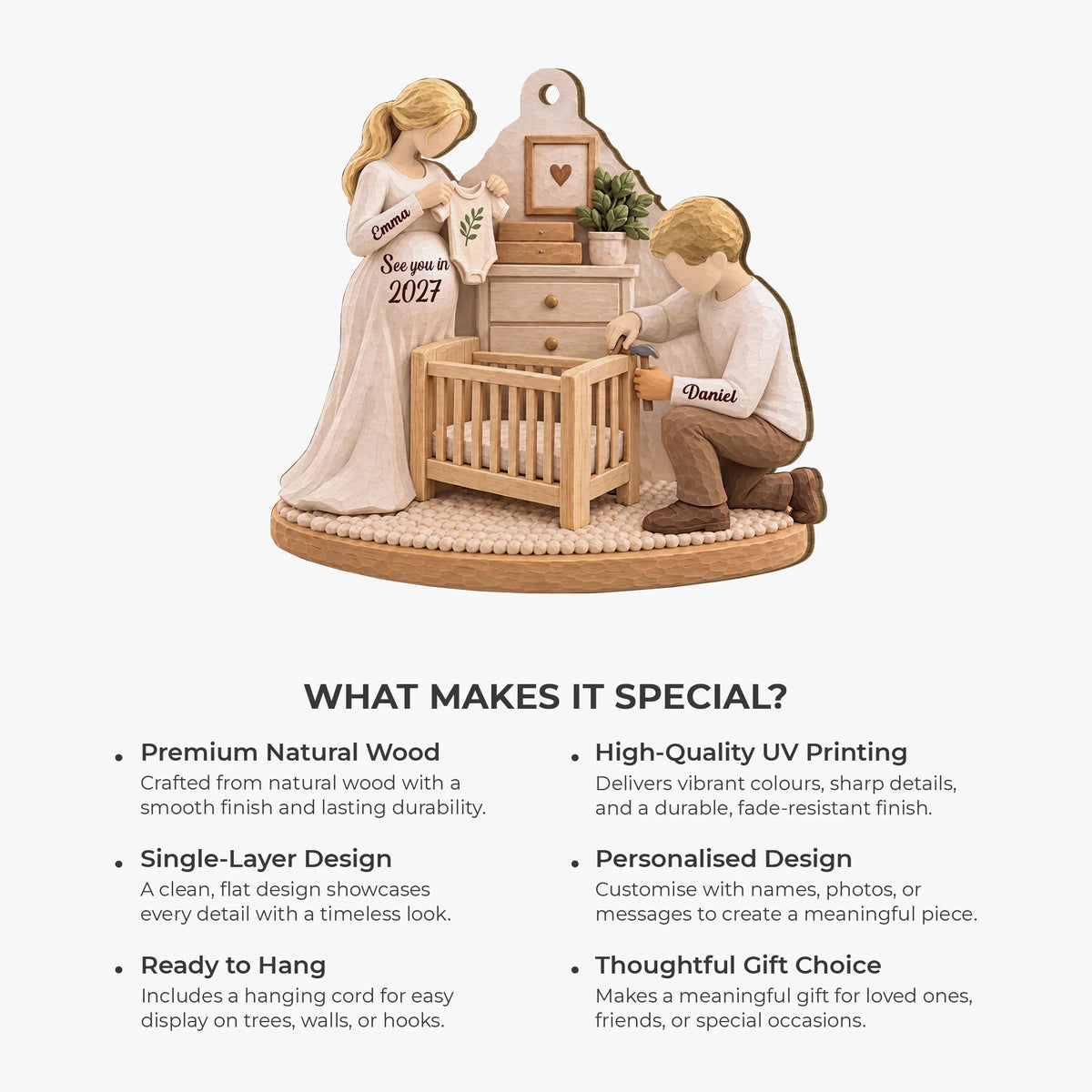 See You in 2027 Preparing for Baby Personalized Wooden Ornament - Keepsake Gift for Expecting Parents