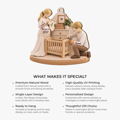 See You in 2027 Preparing for Baby Personalized Wooden Ornament - Keepsake Gift for Expecting Parents