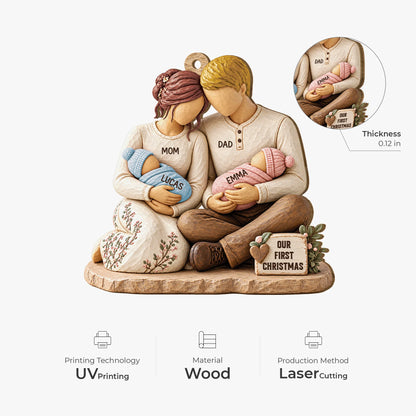 Our First Christmas Personalized Family Wooden Ornament - Keepsake for New Parents