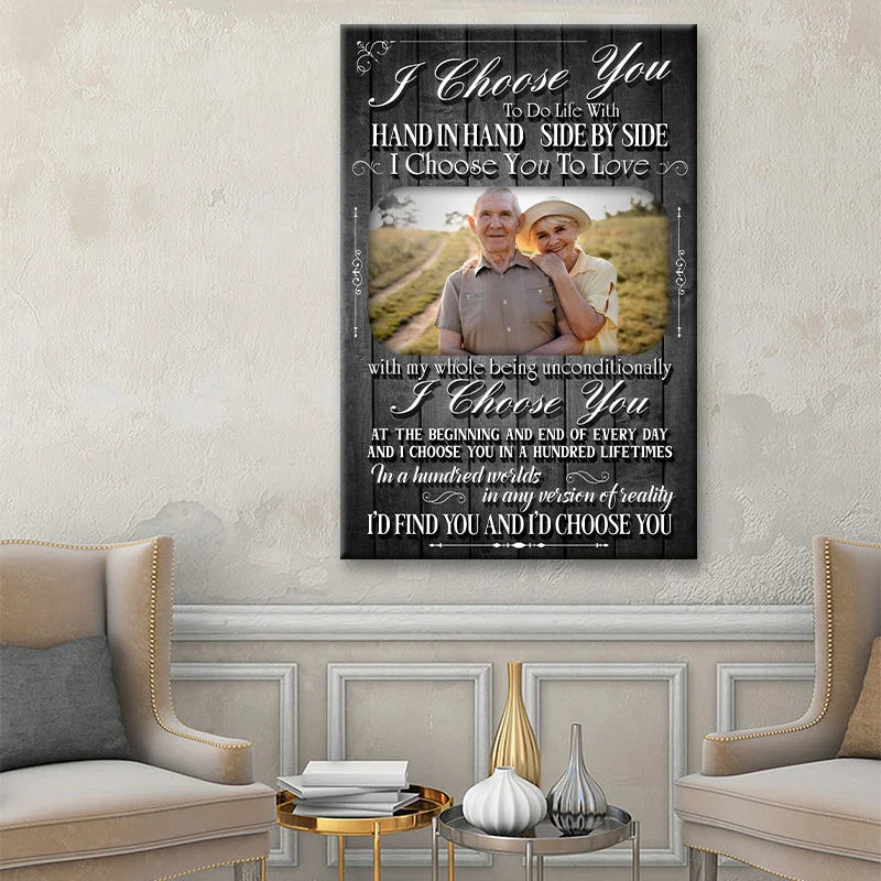 "I Choose You" Personalized Couple Photo Canvas / Poster - Custom Anniversary Wall Art Gift for Husband or Wife