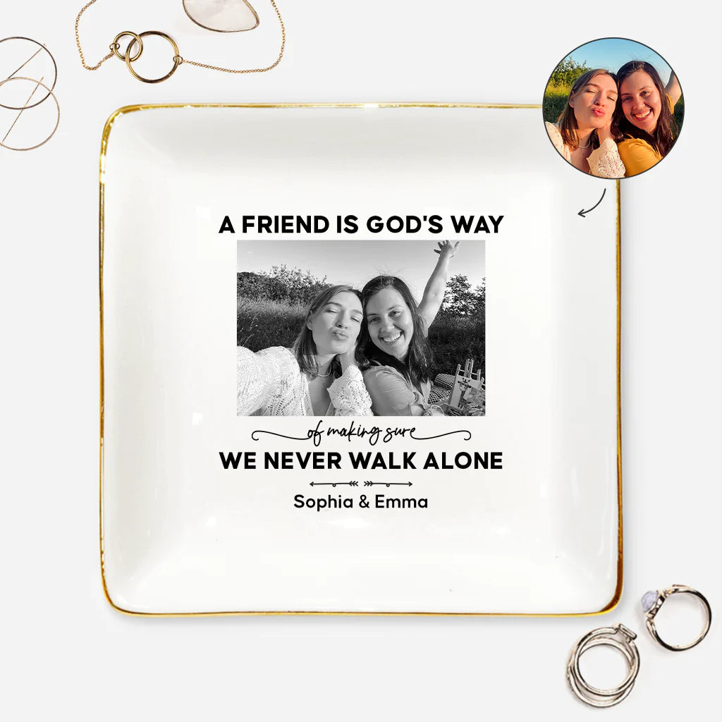 Personalized friendship jewelry dish with custom photo and quote for best friends