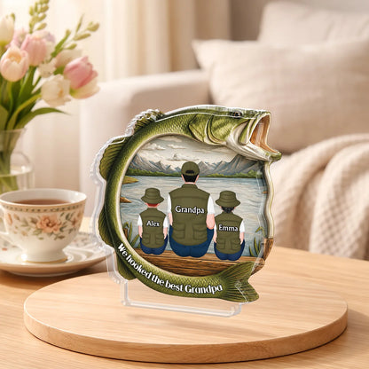 "We Hooked The Best Dad" Personalized Fishing Acrylic Plaque - Custom Gift for Dad & Grandpa