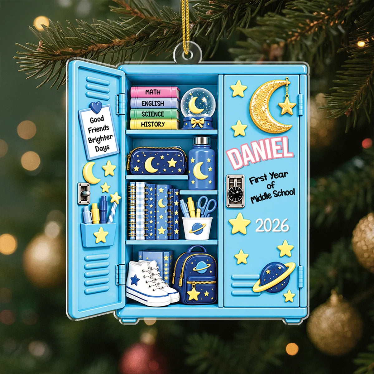 "Good Friends Brighter Days" Personalized School Locker Acrylic Ornament - Custom Kids Back to School Gift