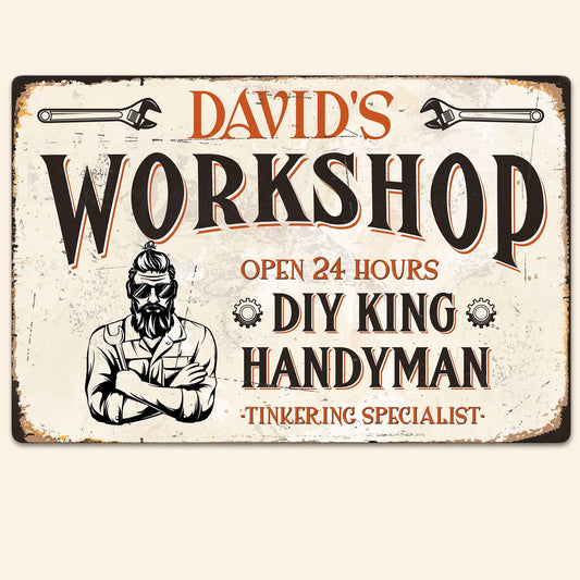 Custom Workshop Metal Sign for Dad with personalized design details for meaningful gifting