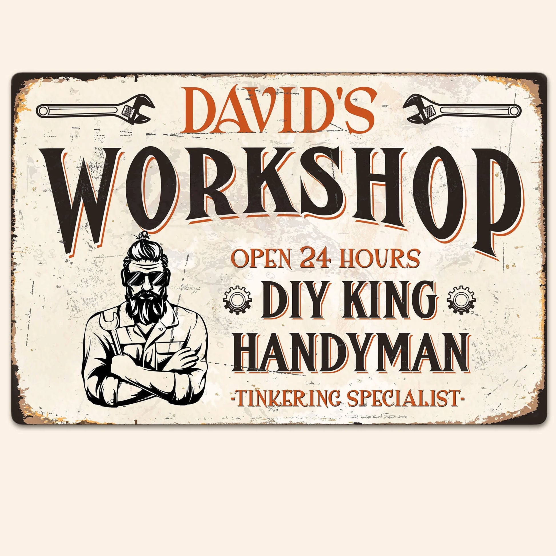 Custom Workshop Metal Sign for Dad with personalized design details for meaningful gifting