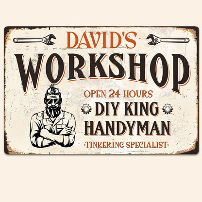 Custom Workshop Metal Sign for Dad with personalized design details for meaningful gifting