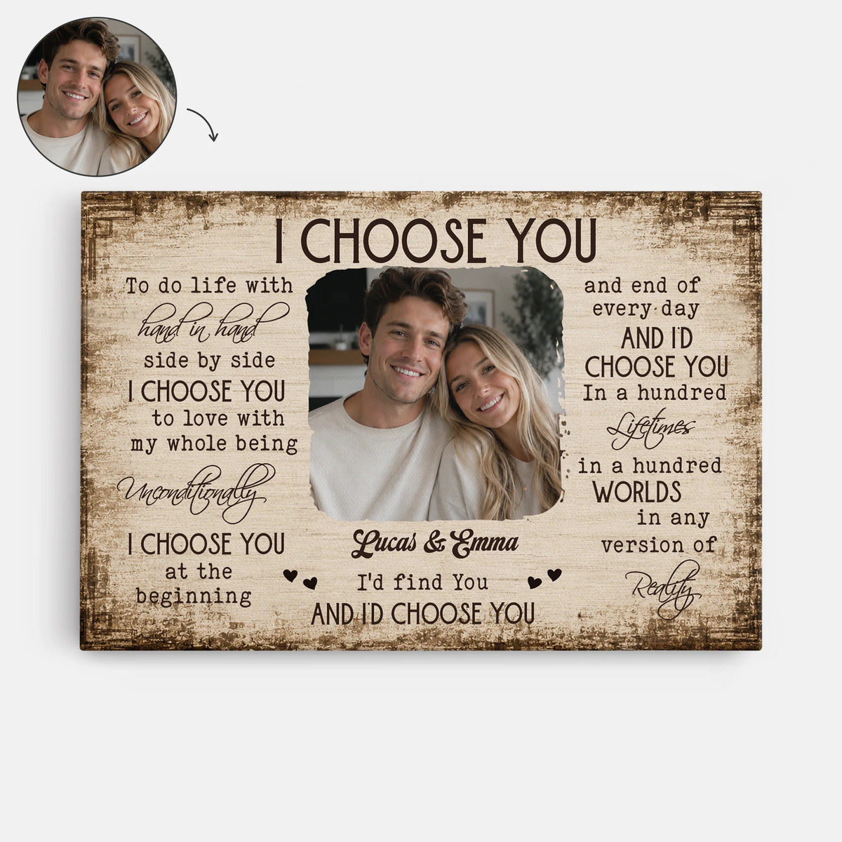 "I Choose You In A Hundred Lifetimes" Personalized Photo Canvas / Poster - Anniversary Gift for Couples