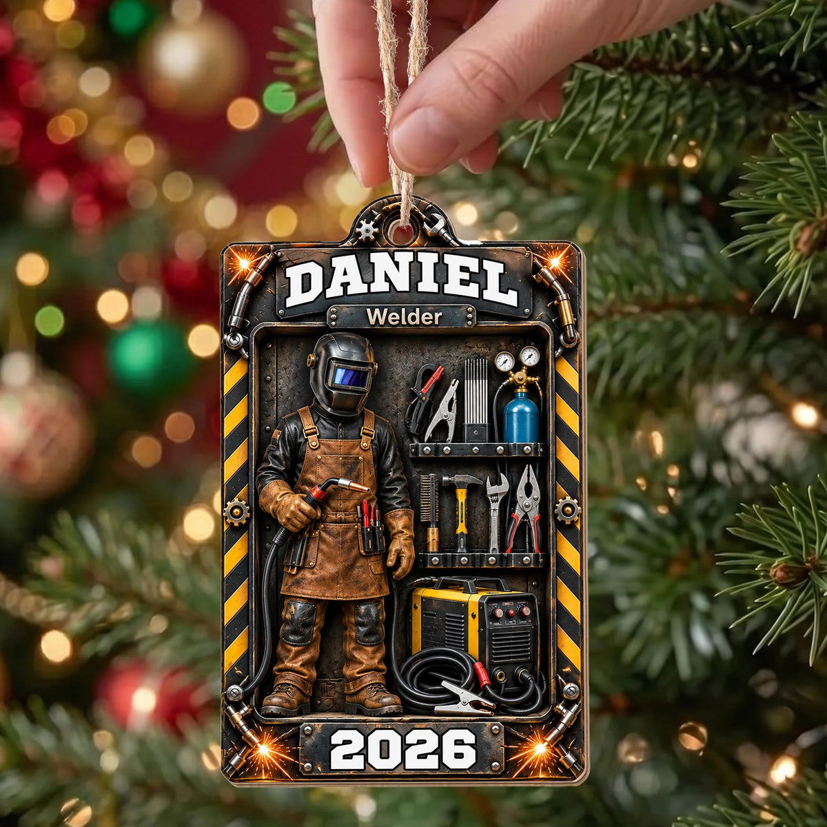 Welder Toolbox Personalized Wood Ornament - Custom Name Keepsake Gift for Dad Husband