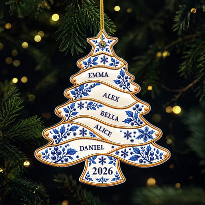 Personalized Family Names Toile De Jouy Christmas Ornament - Custom Acrylic Tree Decoration Keepsake