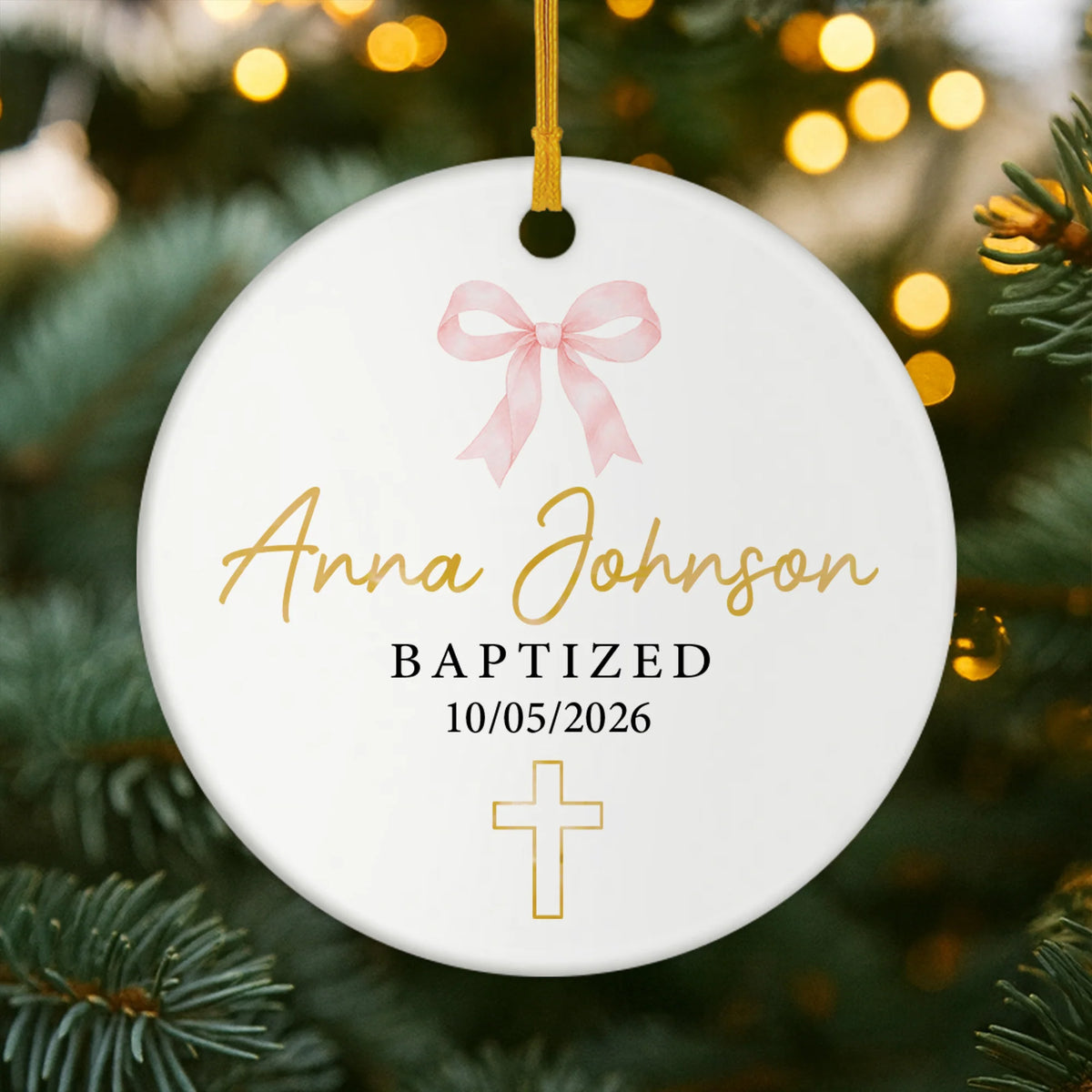 Baptized Name & Date Personalized Ceramic Ornament - Custom Christening Keepsake for Kids