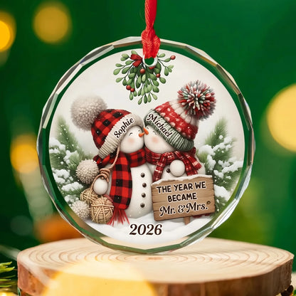 "The Year We Became Mr & Mrs" Personalized Glass Ornament - Custom First Married Christmas Keepsake Gift for Couples