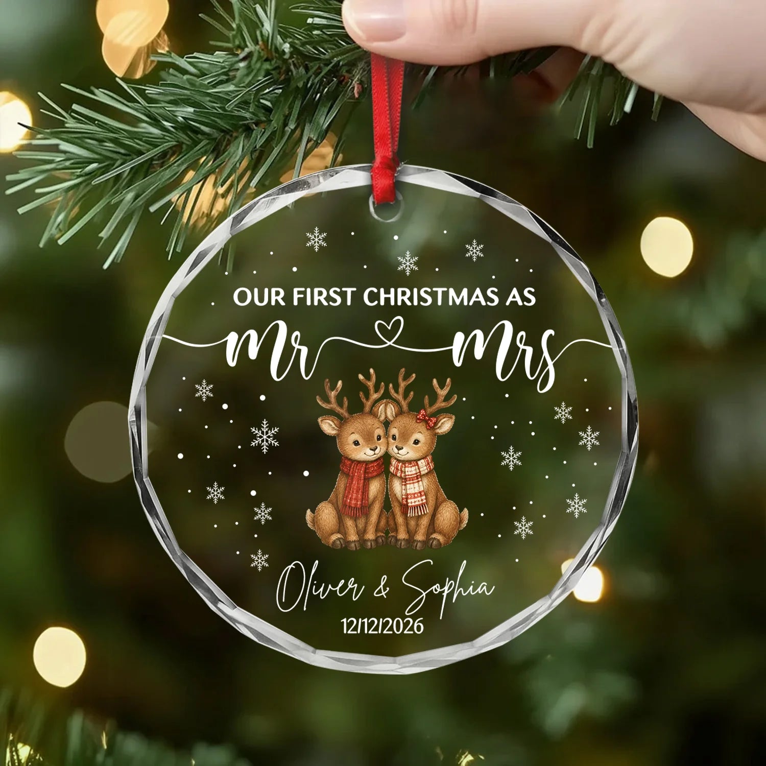 "Our First Christmas as Mr. and Mrs." - Personalized Glass Ornament Keepsake Gift for Couples