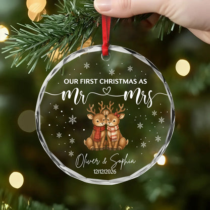 "Our First Christmas as Mr. and Mrs." - Personalized Glass Ornament Keepsake Gift for Couples