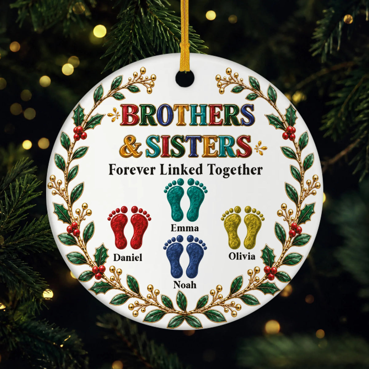 Brothers & Sisters Forever Linked Together - Personalized Ceramic Ornament Gift