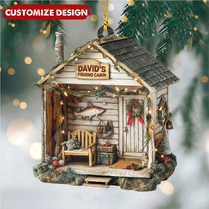 Custom Fishing Cabin Christmas Ornament - Personalized Fishing Lovers Acrylic Keepsake Gift