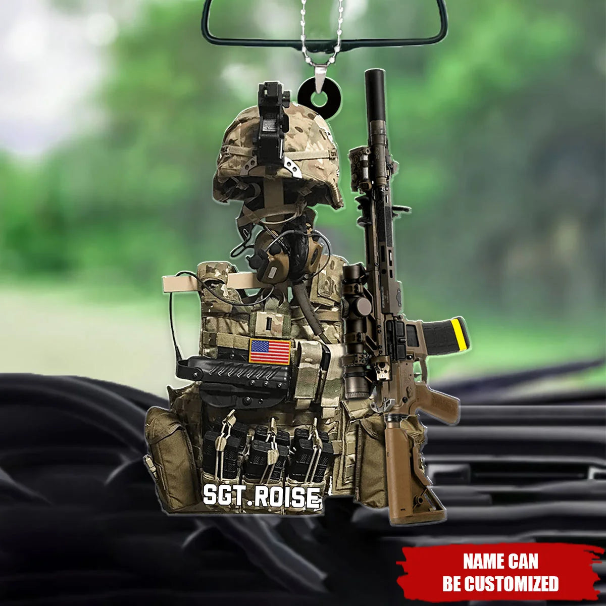 Personalized Military Ornament - Custom Tactical Gear Design Car Hanger & Keepsake Gift for Veterans