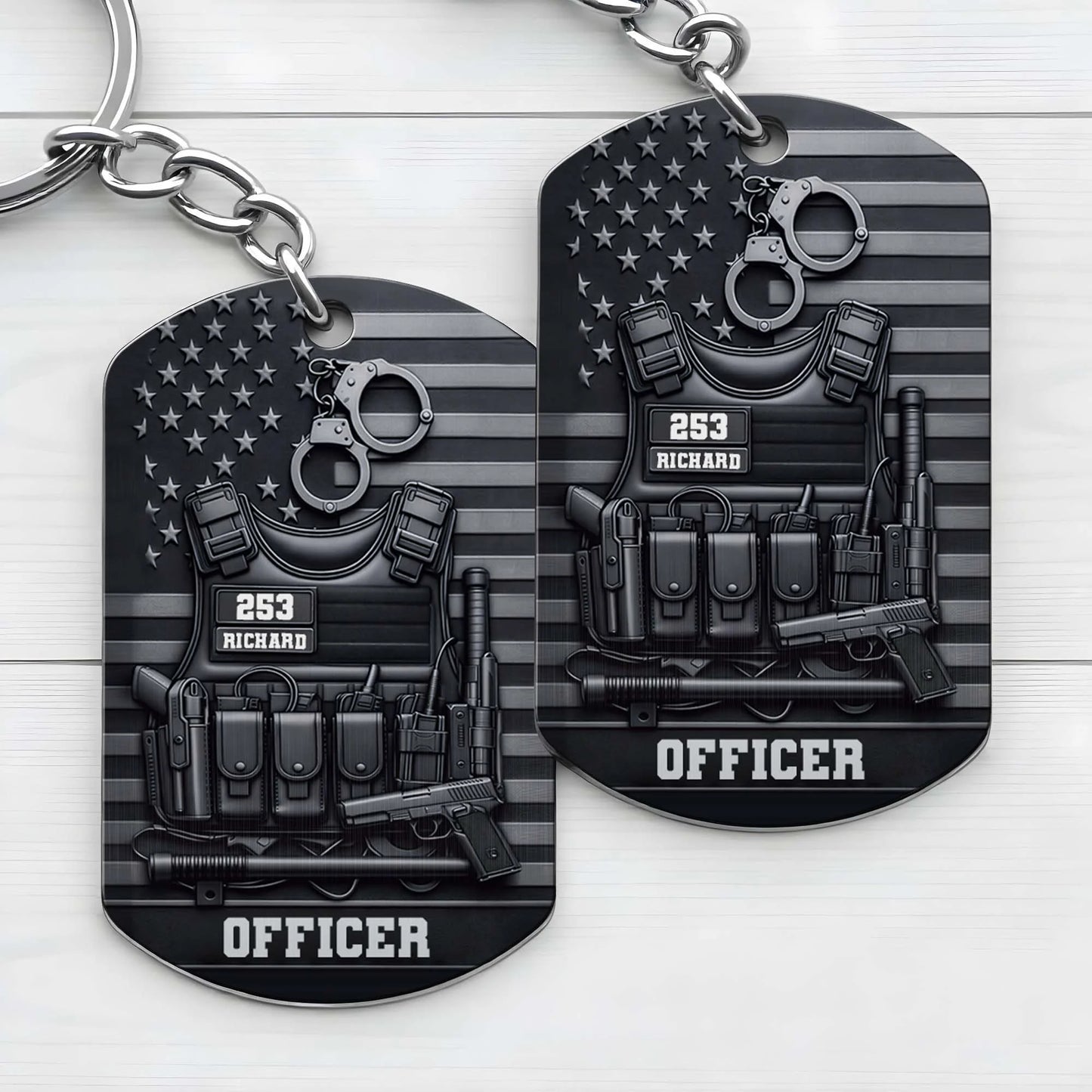 Custom Police Officer Keychain for Dad with personalized design details for meaningful gifting image 7