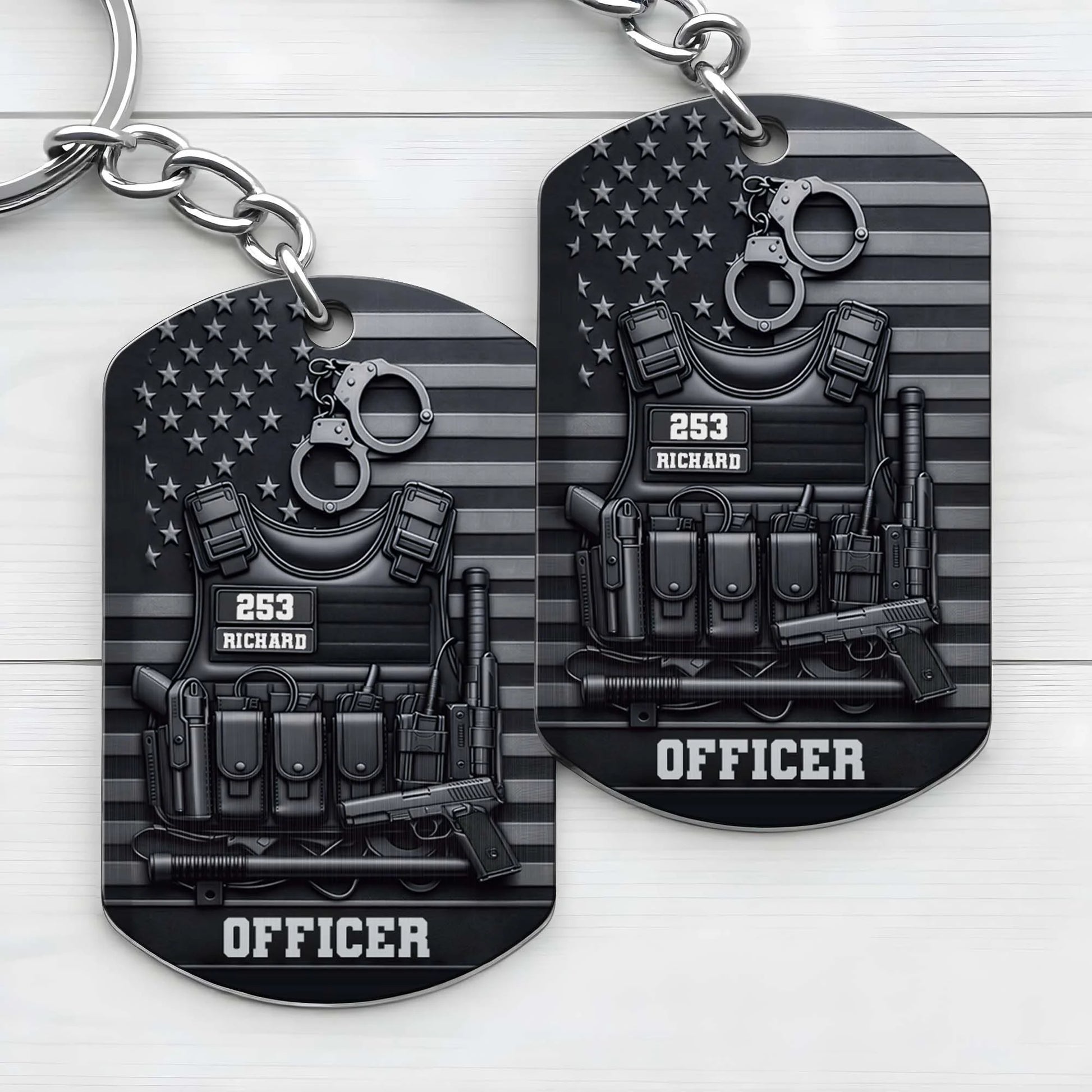 Custom Police Officer Keychain for Dad with personalized design details for meaningful gifting image 7