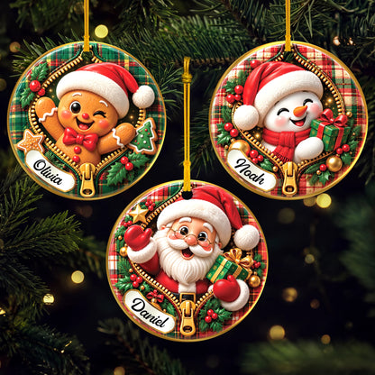 Personalized Zipper Christmas Character Ceramic Ornament - Custom Name Holiday Keepsake for Kids and Family