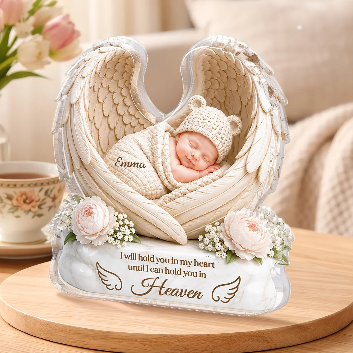 "Hold You in Heaven" Personalized Baby Memorial Acrylic Plaque - Custom Infant Loss Gifts for Grieving Parents
